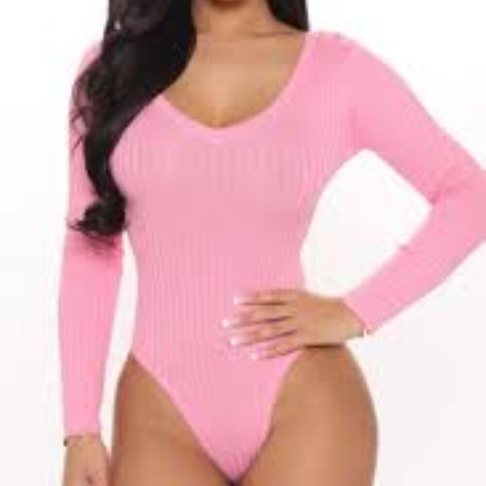 Pink Knit V Neck Bodysuit 3x Fashion Nova